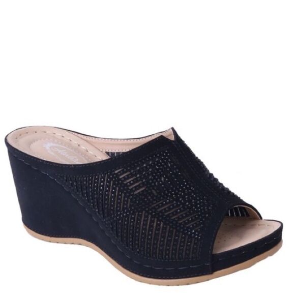 Italina White Rhinestone Embellished Cut Out Platform Wedge Heeled Sandal - Picture 5 of 6